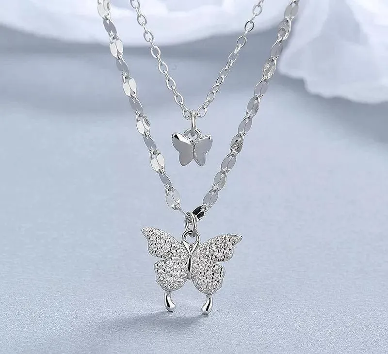 1 Pc Alloy Silver Plated Double Layered Butterfly Design Pendant
