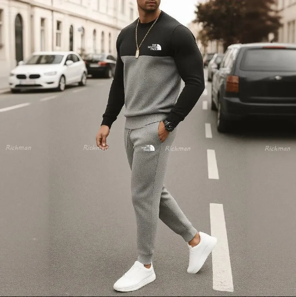 2 Pcs Men's Micro Printed Sweatshirt Track Suit (Small)