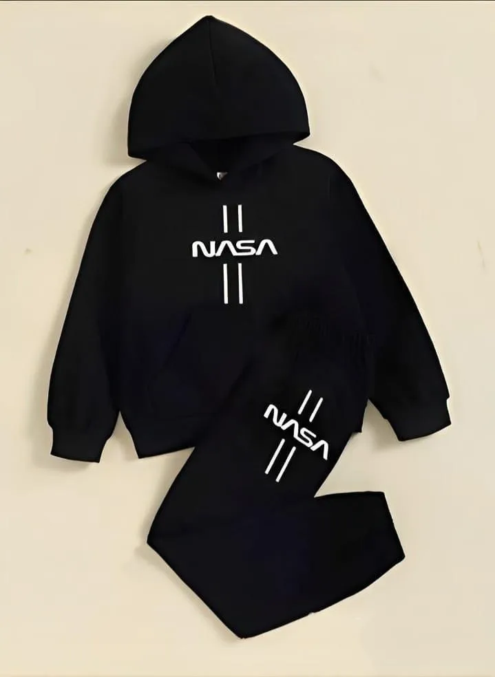 2 Pcs Boy's Fleece Printed Hoodie Tracksuit (1-2 Years)