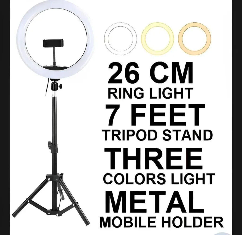 LED Ring Light with Metal Tripod Stand & Mobile Holder - Multicolor Lighting - 3 Pcs