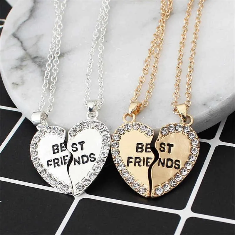 2 Pairs Best Friend Necklace - Golden & Silver (Silver)