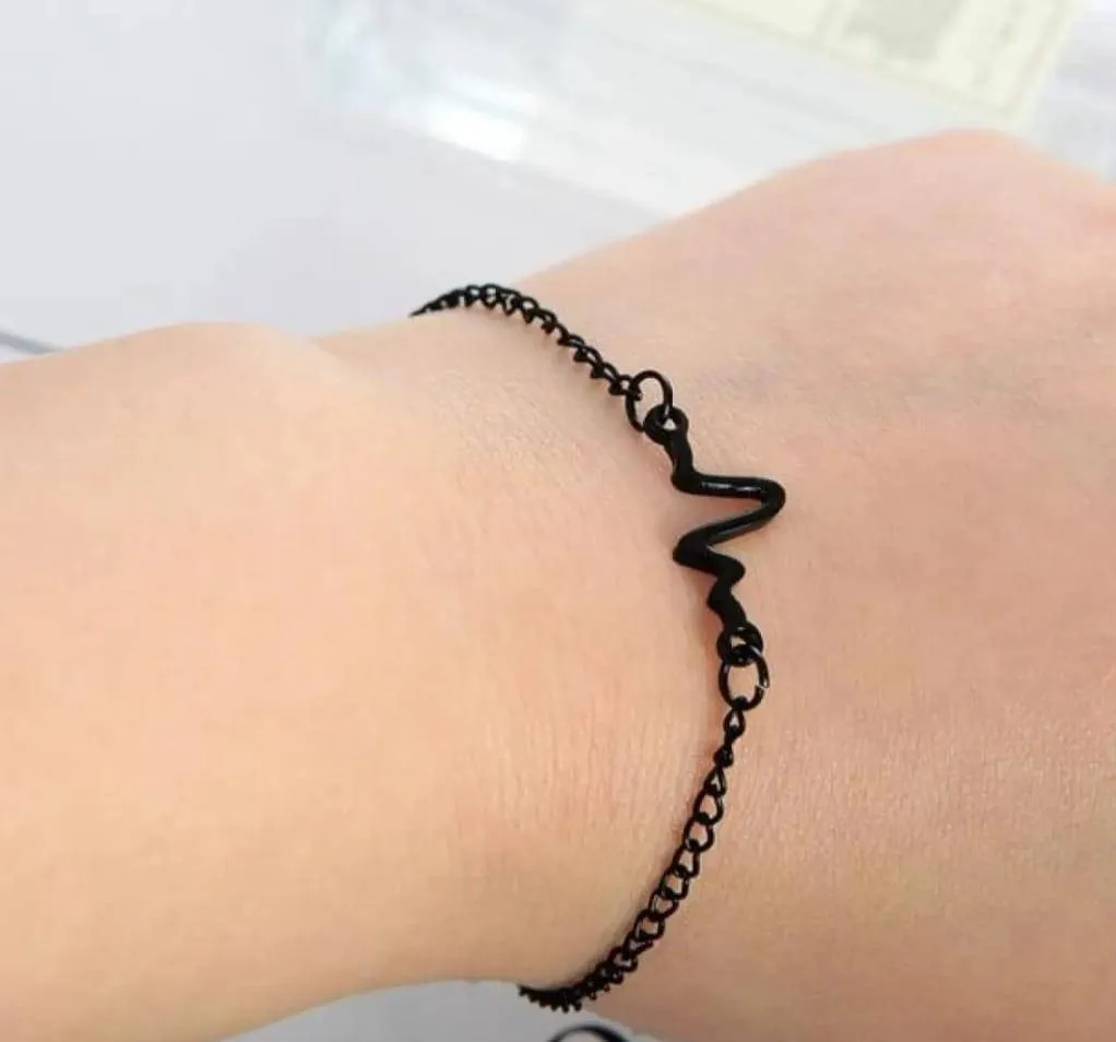 1 Pc Alloy Black Plated Uni-Sex Heart Beat Bracelet