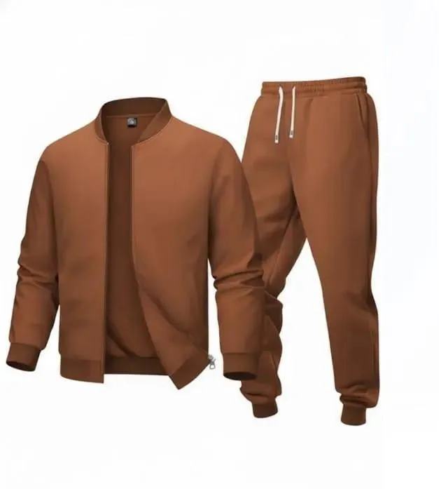 2 Pcs Men's Polyester Plain Zipper Track Suit