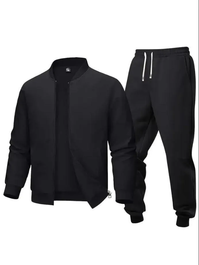 2 Pcs Men's Polyester Plain Zipper Track Suit
