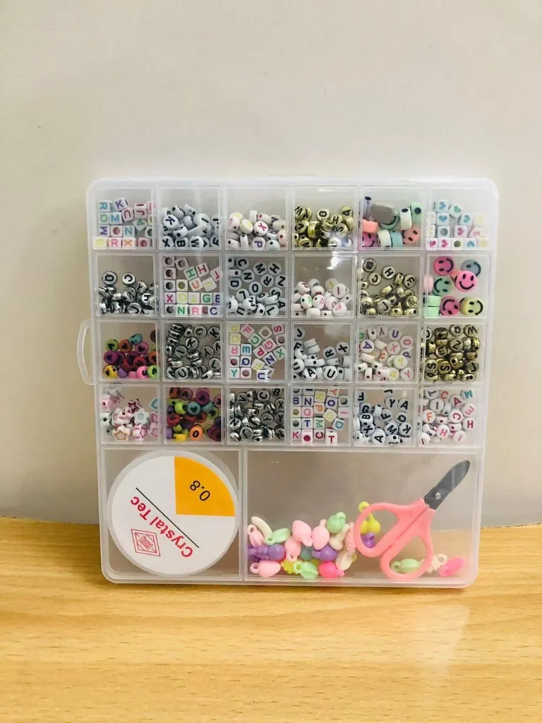 DIY Jewellery Beads Box with Alphabets beads Crystal Tag and Scissor