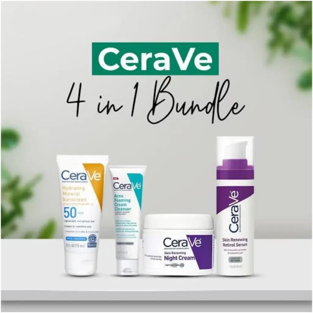 CeraVe 4 in 1 Skincare Bundle Night Cream Serum Sunblock Cleanser